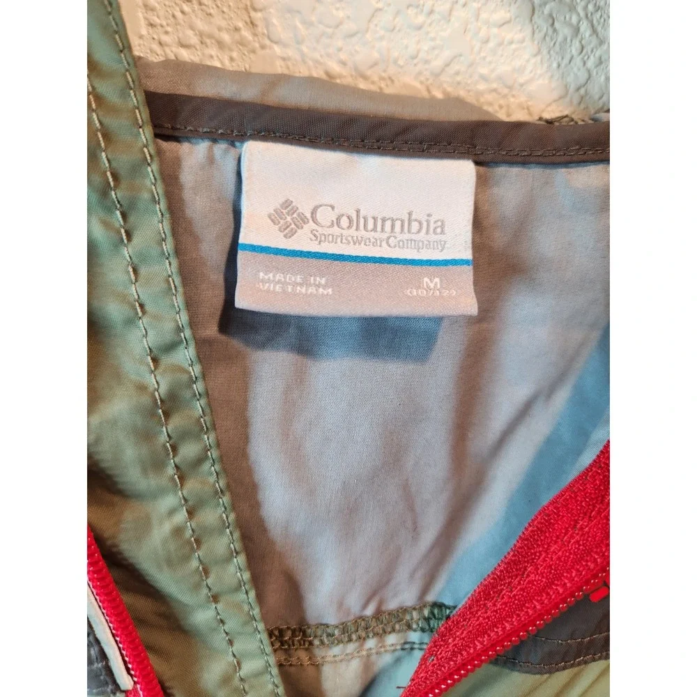 Columbia Youth Medium 10/12 Hooded Windbreaker‎ Jacket Olive Gray Red Zip